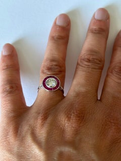 Ring with ruby, old European and brilliant cut diamonds up o 0.86ct 14k gold