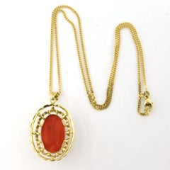 Necklace and pendant with coral 14k yellow gold 8.8 grams