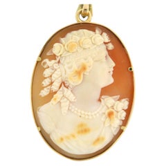 VICTORIAN 14k gold pendant with cameo - lady's portrait - 12.0 grams
