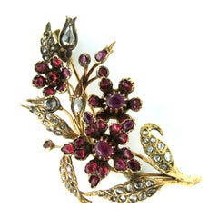 Victorian brooch with ruby and rose cut diamonds up to 0.60ct 18k gold 13.8 gram