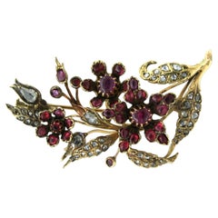 Victorian brooch with ruby and rose cut diamonds up to 0.60ct 18k gold 13.8 gram