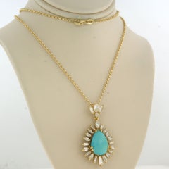 Necklace and pendnt with turquoise and diamonds up to 1.70 ct 18k gold