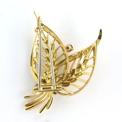 Gübelin Brooch ears of grain and leaves with ruby and diamonds 18k gold