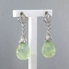 Earrings with prehnite and single cut diamonds up to 0.36ct 14k gold 6.8 grams