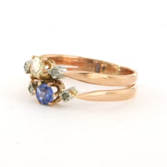 Vintage ring with sapphire and rose cut diamonds up to 0.10ct 18k gold