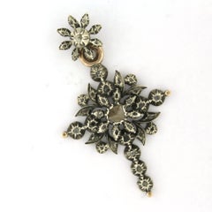 ROCOCO cross pendant with rose cut diamonds 10k gold and silver