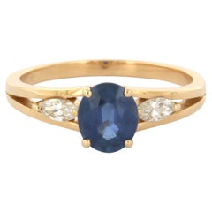 Ring with sapphire up to 1.22ct and marquise diamonds up to 0.22ct 18k gold