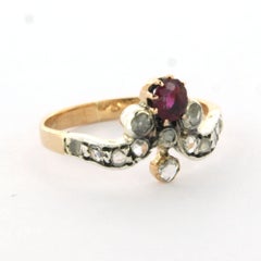 ART DECO Ring with ruby and rose cut diamonds up to 0.10ct 18k gold