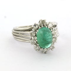 Ring with emerald and single cut diamonds up to 0.30ct 18k gold 5.0 grams