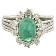 Ring with emerald and single cut diamonds up to 0.30ct 18k gold 5.0 grams