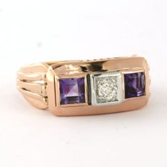 Ring with amethyst and old mine cut diamonds up to 0.15ct 14k gold 6.6 grams