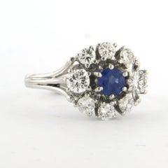 Ring with sapphire and brilliant cut diamonds up to 0.88ct 18k gold 4.6 grams