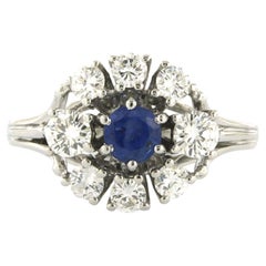 Ring with sapphire and brilliant cut diamonds up to 0.88ct 18k gold 4.6 grams