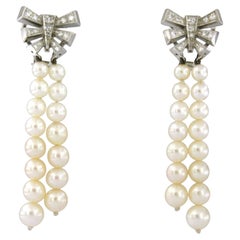 ART DECO-Ohrringe mit Perlen und Diamanten im Einfachschliff bis zu 0,25 ct, 18-karätiges Gold