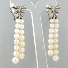 ART DECO-Ohrringe mit Perlen und Diamanten im Einfachschliff bis zu 0,25 ct, 18-karätiges Gold