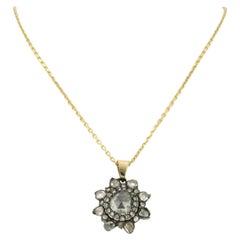 Necklace and pendant with rose cut diamonds up to 1.30ct 14k gold, silver 5.9 gr