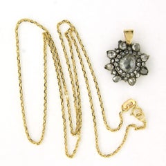 Necklace and pendant with rose cut diamonds up to 1.30ct 14k gold, silver 5.9 gr