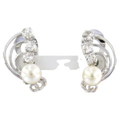 Ohrringe mit Perle und Diamanten im Altminenschliff bis zu 0,80ct 14k Gold und Platin