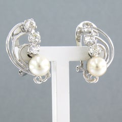 Ohrringe mit Perle und Diamanten im Altminenschliff bis zu 0,80ct 14k Gold und Platin