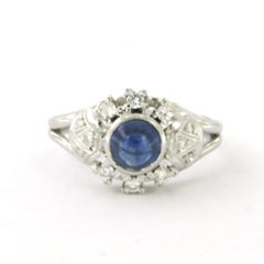 Ring with sapphire and brilliant cut diamonds up to 0.25ct 14k gold 5.9 grams