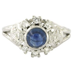 Ring with sapphire and brilliant cut diamonds up to 0.25ct 14k gold 5.9 grams