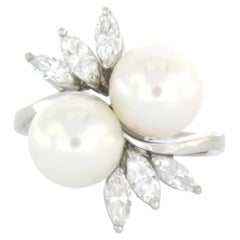 J. Hauser - 18k gold with pearls and marquise-cut diamonds up to 0.85ct
