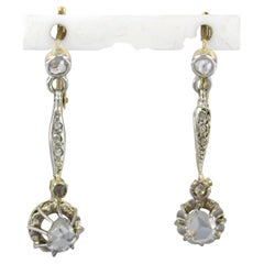 ART DECO earrings with rose cut diamonds up to 0.25ct 18k gold 3.3 grams