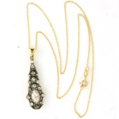Victorian pendant with rose cut diamonds and necklace 14k gold and silver