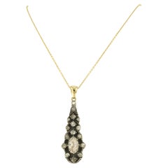 Victorian pendant with rose cut diamonds and necklace 14k gold and silver