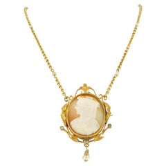 VICTORIAN necklace with cameo and pearl 18k necklace gold 13.0 grams