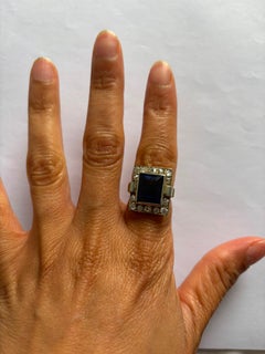 RETRO ring with sapphire and old mine cut diamonds up to 2.00ct 18k gold 6.3 gr