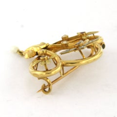 VICTORIAN Brooch with pearl, ruby and rose cut diamonds 18k gold 3.0 grams