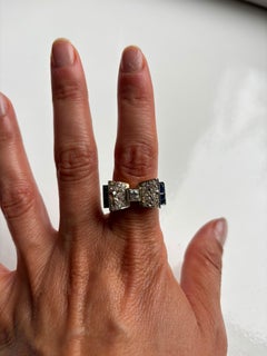 ART DECO ring with sapphire, old mine and rose cut diamonds 18k gold 11.3 grams