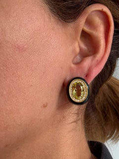 Earrings with enamel, citrine and brilliant cut diamonds up to 0.60ct 18k gold