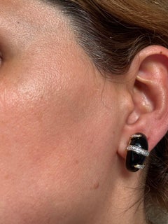 Earrings with onyx and brilliant cut diamonds up to 0.20ct 18k gold 12.6 grams