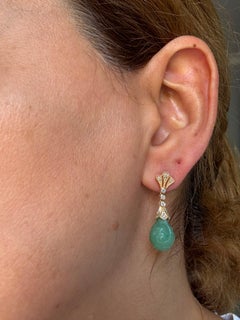 Earrings with aventurine and single cut diamonds up to 0.36ct 14k gold 6.3 grams