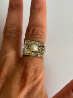 Ring with pearl and rose cut diamond 0.20 ct, 18k bicolour gold 8.4 grams