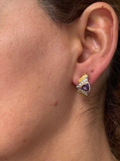 Earrings with amethyst and brilliant cut diamonds up to 0.32ct 18k gold 8.3 gram