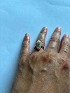 ART DECO ring with pearl and old mine cut diamonds up to 2.00ct 18k pink gold