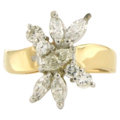 Ring with marquise and brilliant cut diamonds up to 0.75ct 18k gold 4.0 grams
