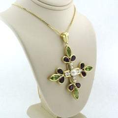 CRISO pendant with pearl, amethyst and peridot 18k gold and 14k gold necklace