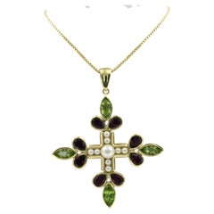 CRISO pendant with pearl, amethyst and peridot 18k gold and 14k gold necklace