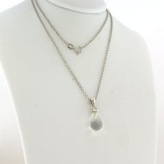 Necklace with pendant with rock crystal and diamond 0.10 ct - 14k gold - 42 cm
