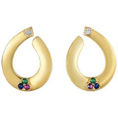Legnazzi Diamond, Ruby, Emerald and Sapphire Diamond Gold Hoop Earring