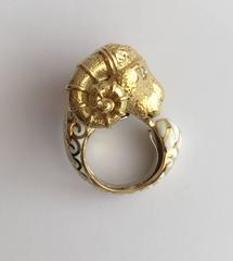 David Webb Enamel Diamond Gold Ram's Head Ring