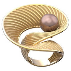 Nature Oceania South Sea Purple Pearl Ring Bague en or 14k fabriquée en Italie