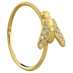 18K Yellow Gold FLY Ring ECH Jewelry with Half Pave Details (size L)