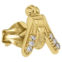 midi FLY Orecchino individuale essenziale in oro giallo 18 carati con mezzo pavé di diamanti