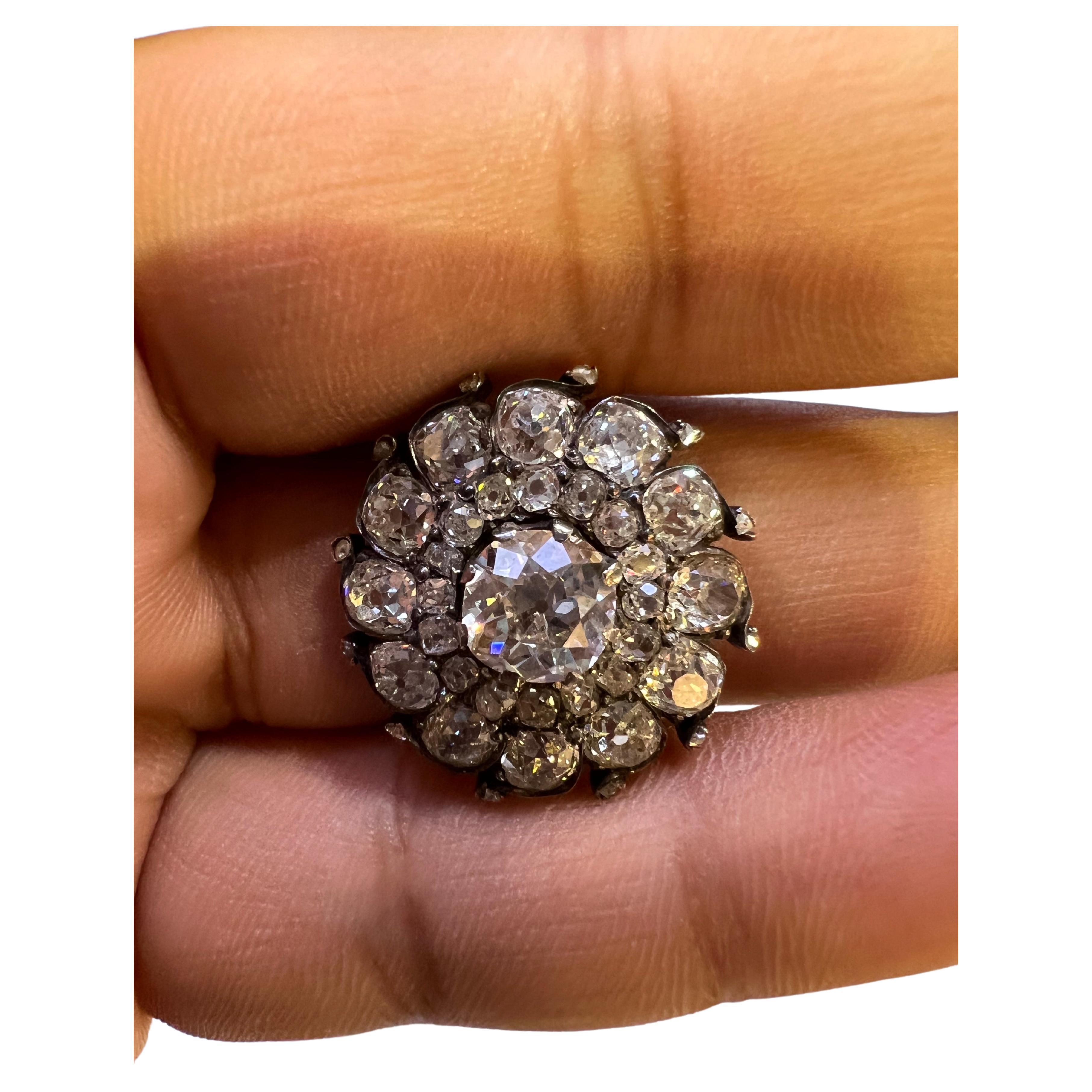 Old cut 18th century diamond pin For Sale