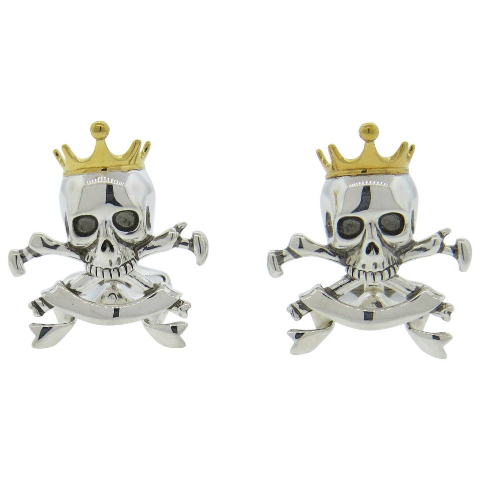 Deakin & Francis Sterling Silver Skull Crown Cufflinks For Sale